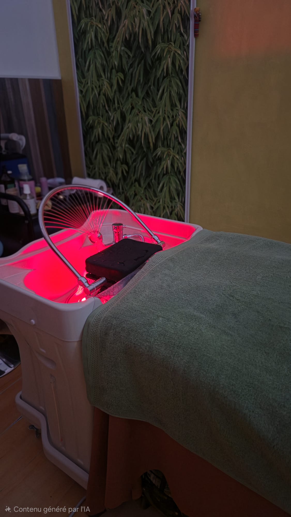 Gros plan de l'appareil Head Spa avec sa lumière rouge apaisante